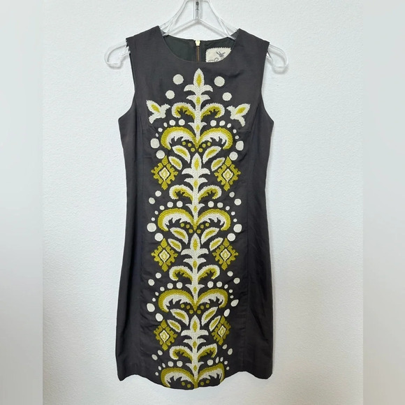 Anthropologie Tabitha Embroidered‎ Shift Dress Gray Size 2 - Picture 2 of 10